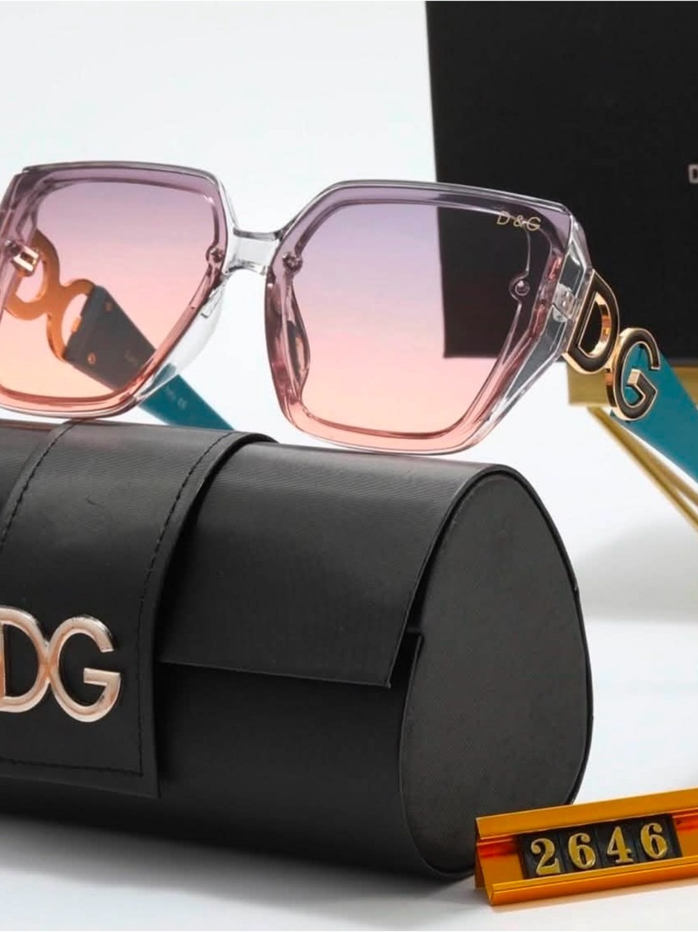 Gradient Square Sunglasses with Gold Accents